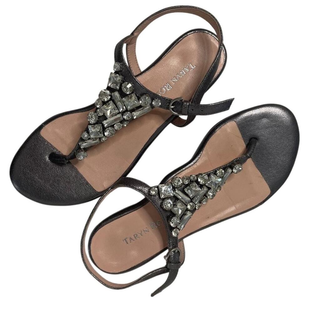 Taryn Rose Cushioned Embellished Rhinestones Ibsen Sandals‎ Pewter Size 6